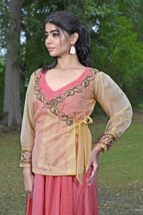 Order Carrot Pink Dress with Golden Jacket Dress Online in India