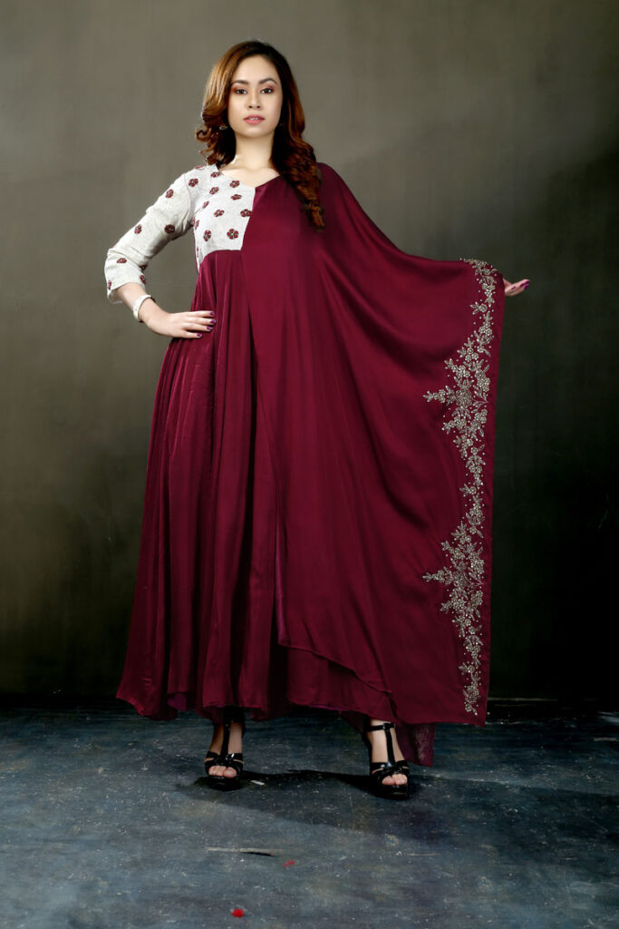 Buy Off-white Purple Dupatta Dress Online