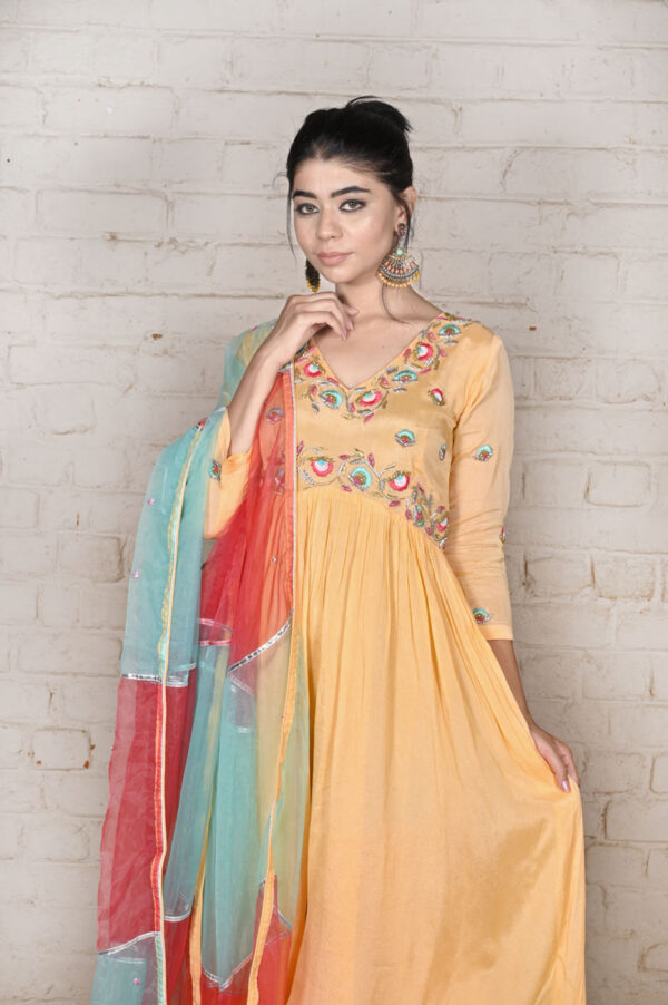 Buy Orangish Peach Chiffon Anarkali with Dupatta Dress Online