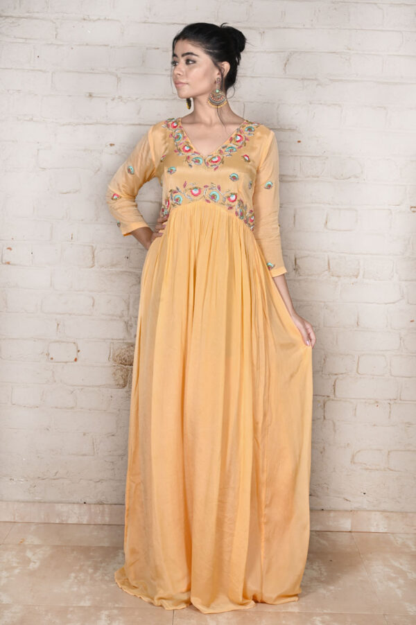 Order Orangish Peach Chiffon Anarkali with Dupatta Dress Online