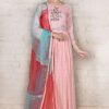 Order Pinkish Peach Jacquard Beaded Lace Anarkali Dress Online in India