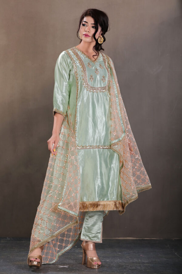 Buy Light Mint Gagi Silk Kurti Set Dress Online in India