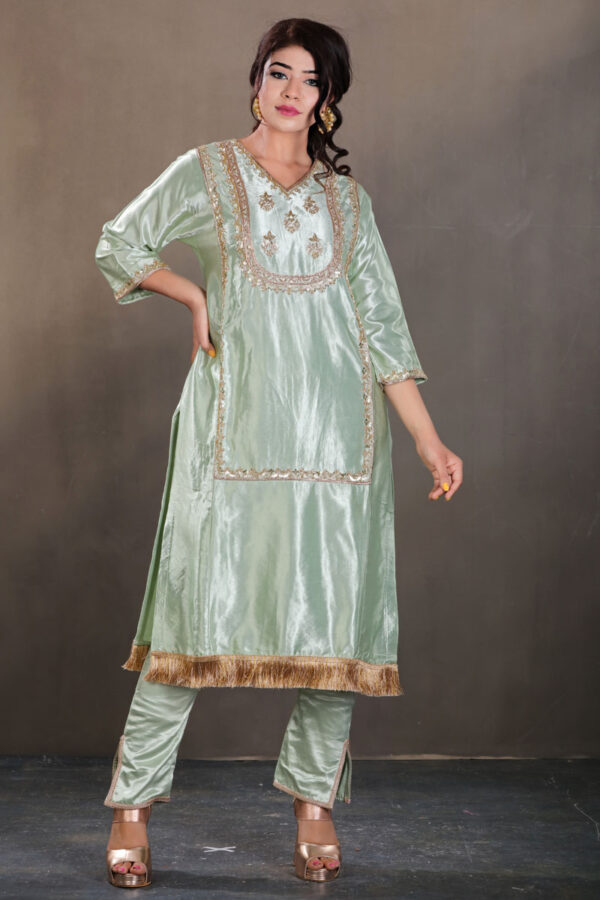 Order Light Mint Gagi Silk Kurti Set Dress Online in India