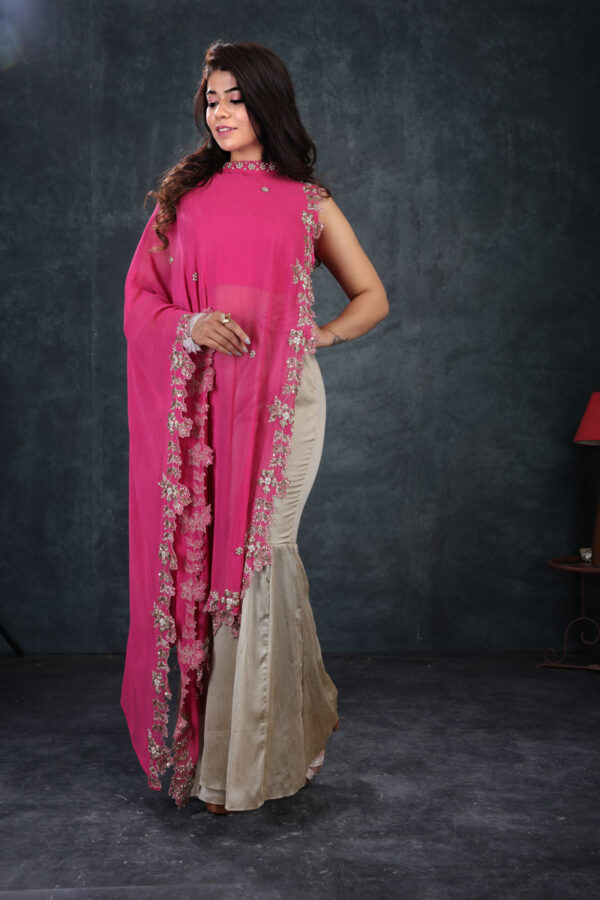 Buy Pink Dupatta Drape Kurti and Sharara Online