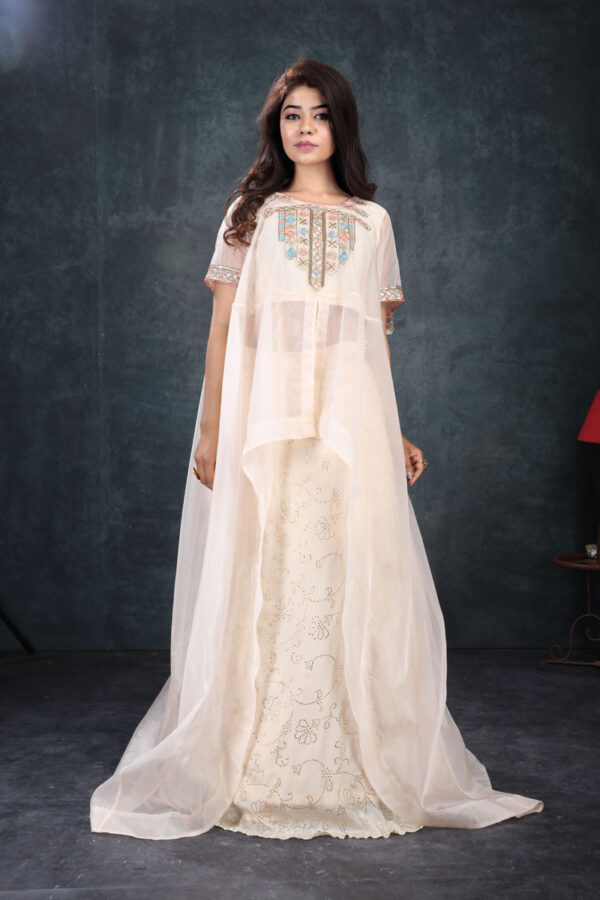 Buy Peach Organza Anika Cape, Skirt & Top Online in India