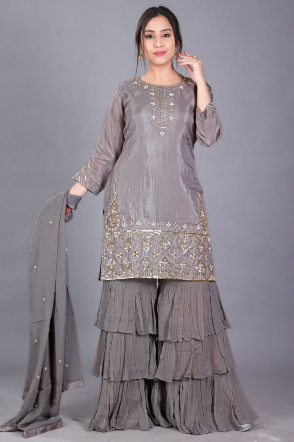 Buy Grey Kurti, Sharara & Dupatta Dress Online
