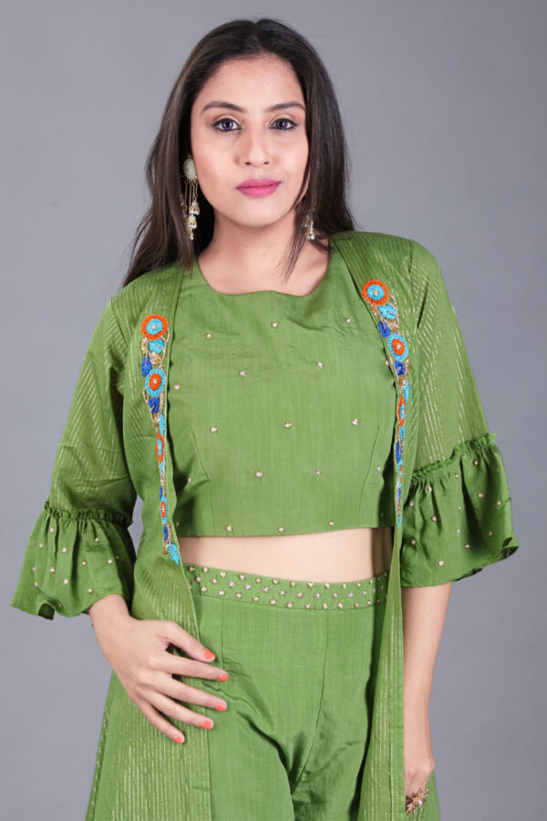 Mehendi green jacket dress for women