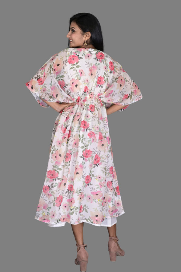 Buy Cream Georgette Floral Print Kaftan Dress Online in India