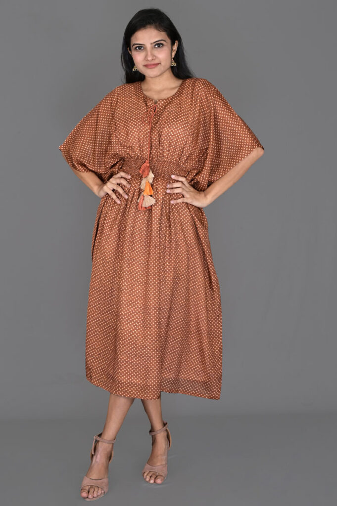Buy Brown Dot Print Kaftan Dress Online