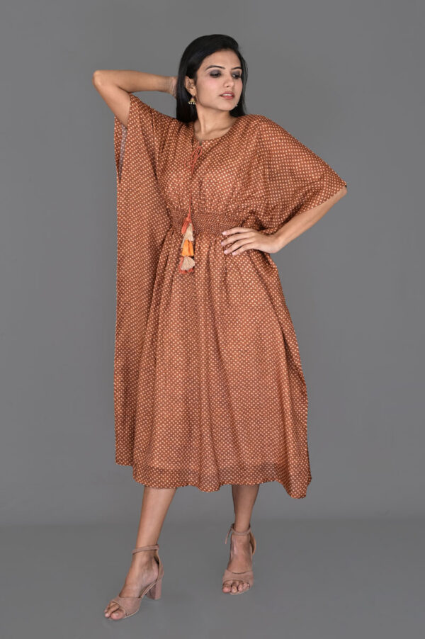 Buy Brown Dot Print Kaftan Dress Online in India