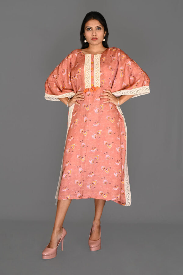 Order Brown Floral Print Kaftan Dress Online in India