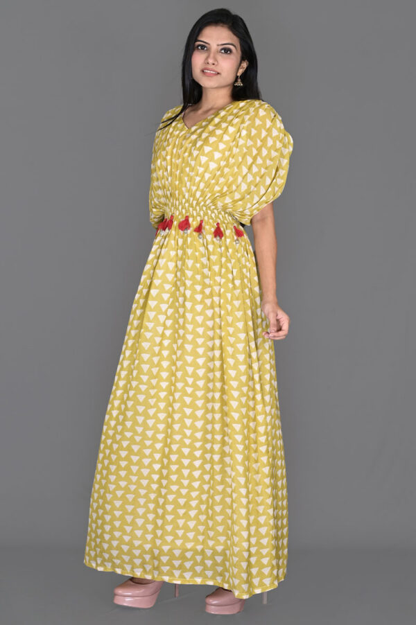 Buy Lemonish Green with White Triangle Print Kaftan Dress