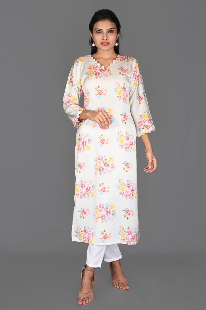 Top Selling White Floral Printed Kurti for Women