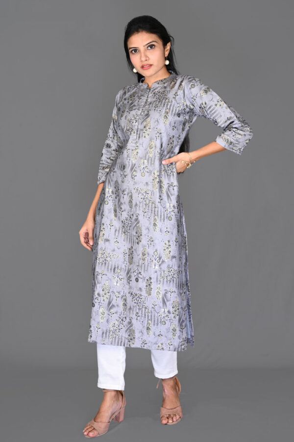 Order Grey floral with foil print kurti online