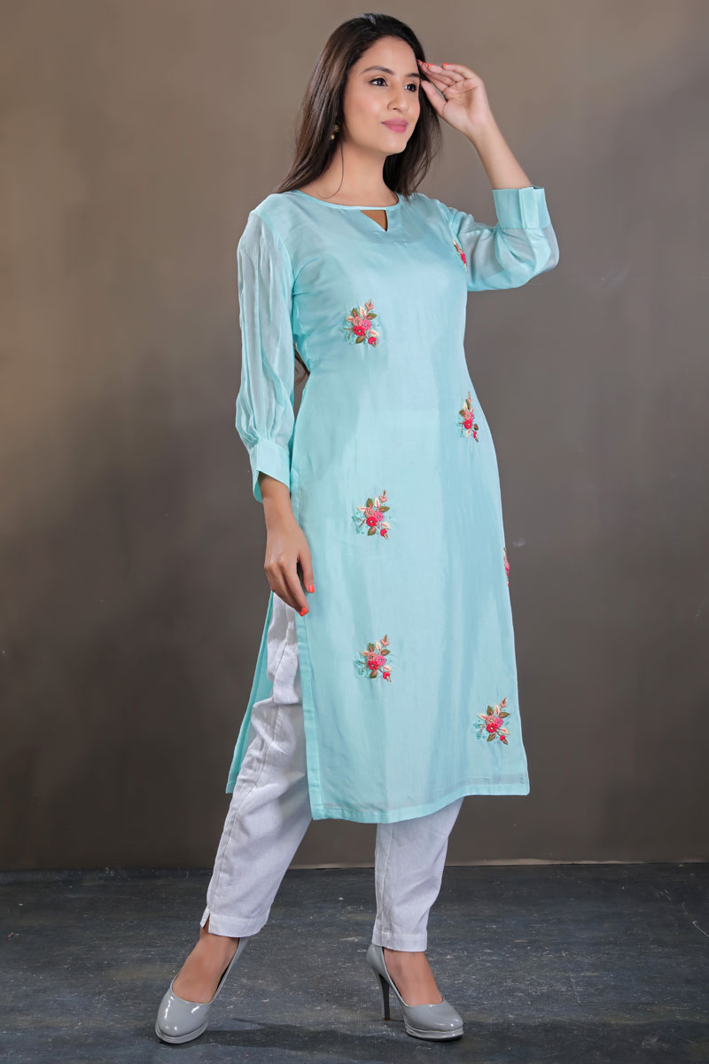Sky Blue Colour Biva Navya Fancy Ethnic Wear Latest Designer Kurti  Collection 3005 - The Ethnic World
