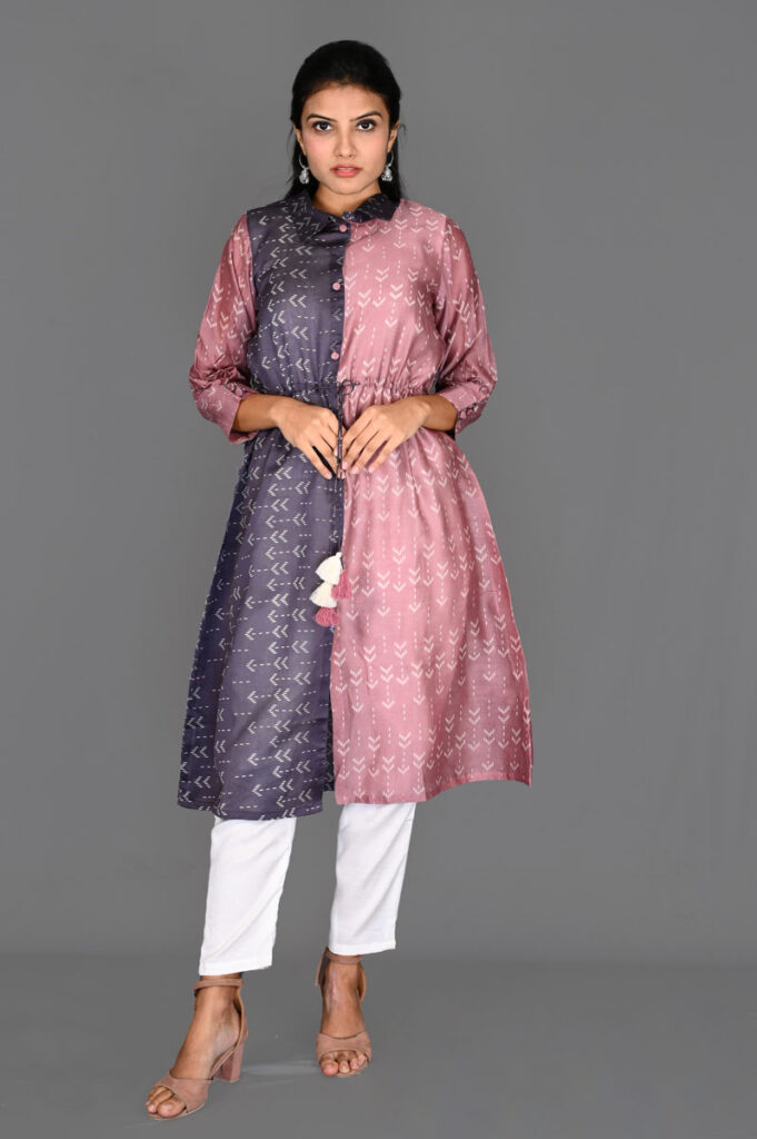 Order Pastel Pink & Darkest Grey Arrow Print Kurti Online in India