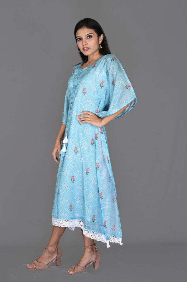 Buy Sky Blue with Floral and Bandhani Print Kaftan Dress Online