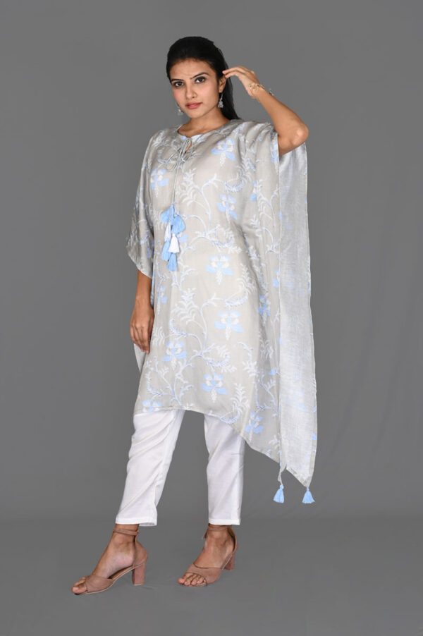 Order Grey with Floral Print Kaftan Dress Online in India