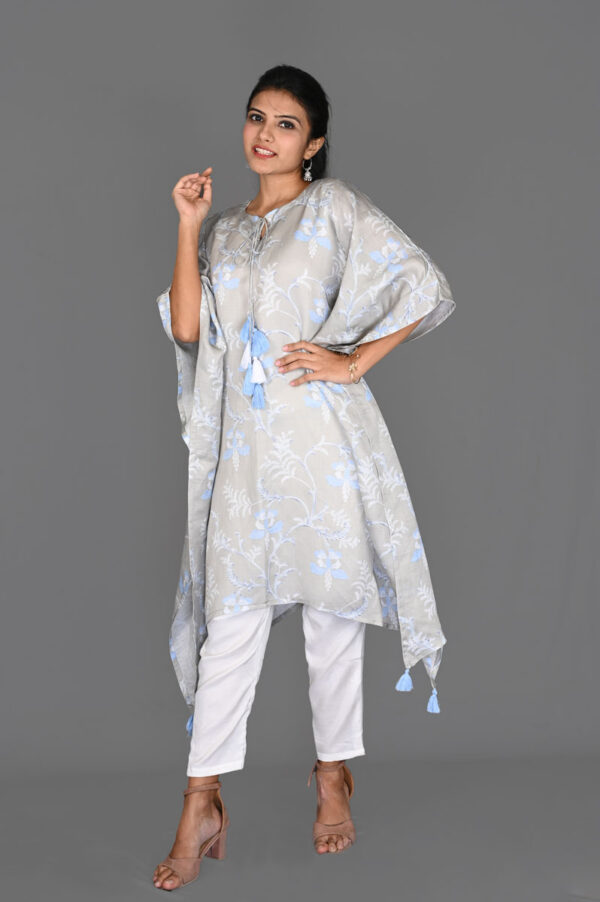 Buy Grey with Floral Print Kaftan Dress Online