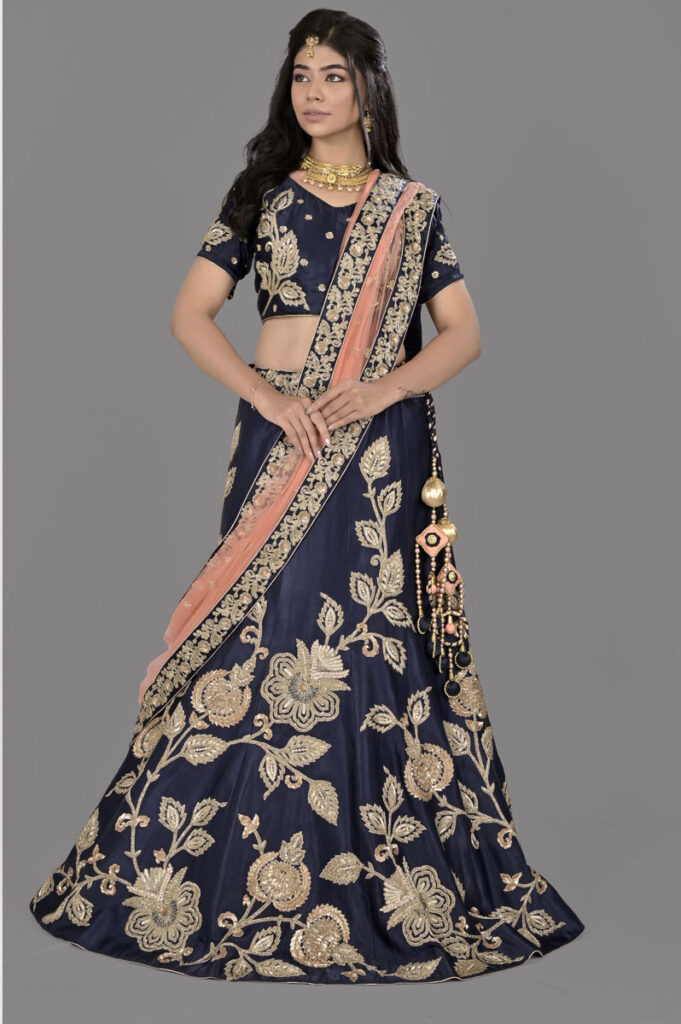 Navy Blue Cut Dana Zardosi Modal Lehenga