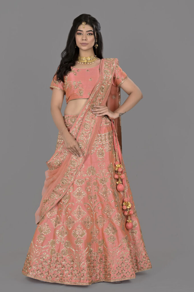 Buy Peach Lehenga Cut Dana Zardosi Lehenga online