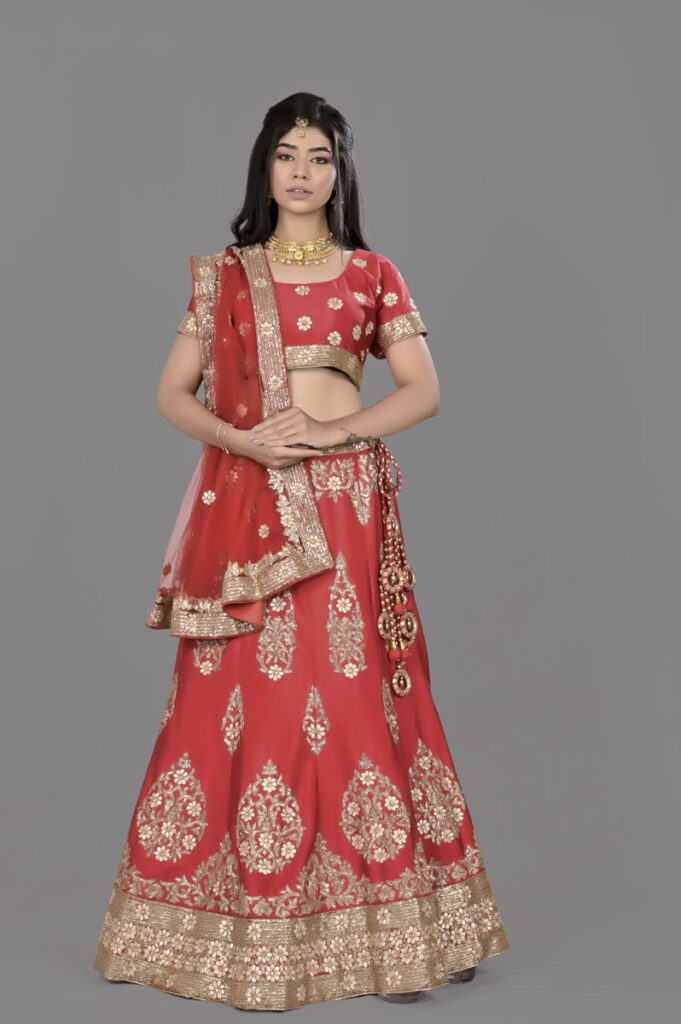 Red Heavy Gotta Patti Zardosi Lehenga