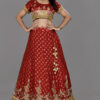 Red Yellow Zardosi Motif Lehenga