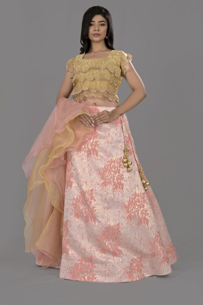 Peach Jacquard with Blouse & Dupatta