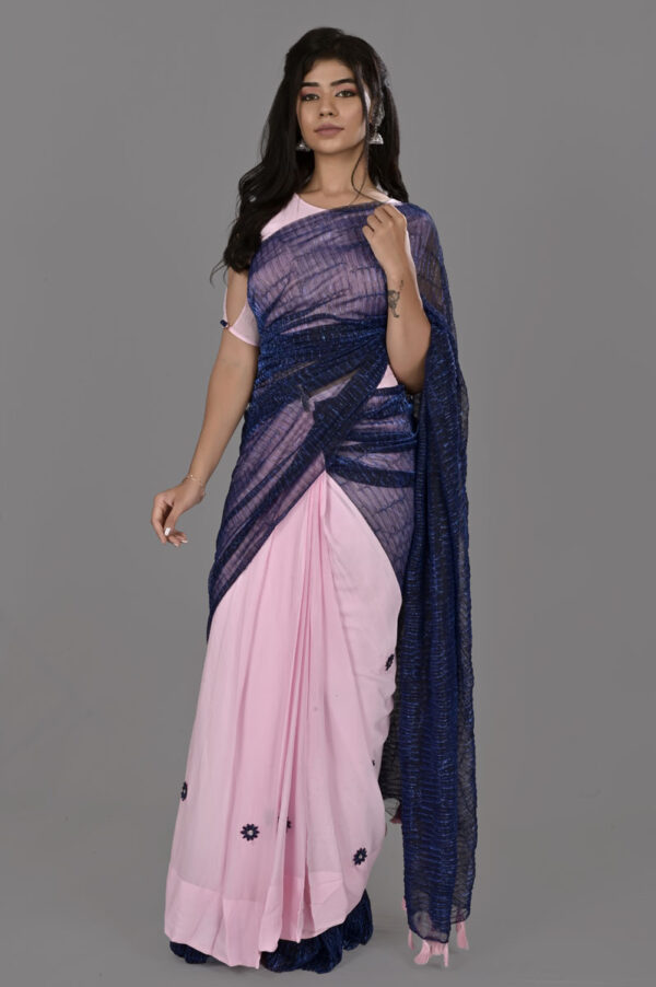 Pink Navi Blue Wrap-Around Saree & Blouse