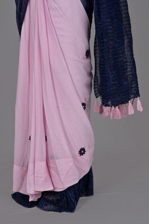 Pink Navi Blue Wrap-Around Saree & Blouse