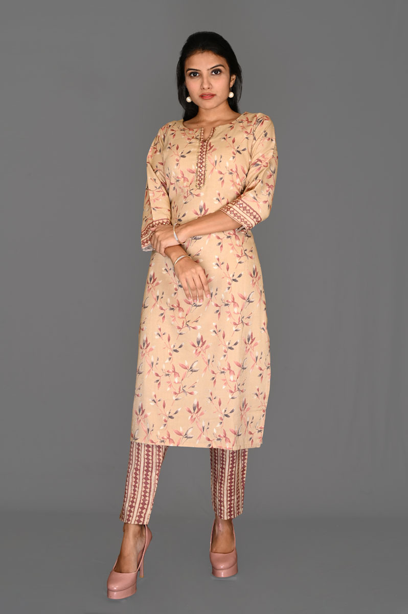 Ivory Floral Print Kurti with Pant