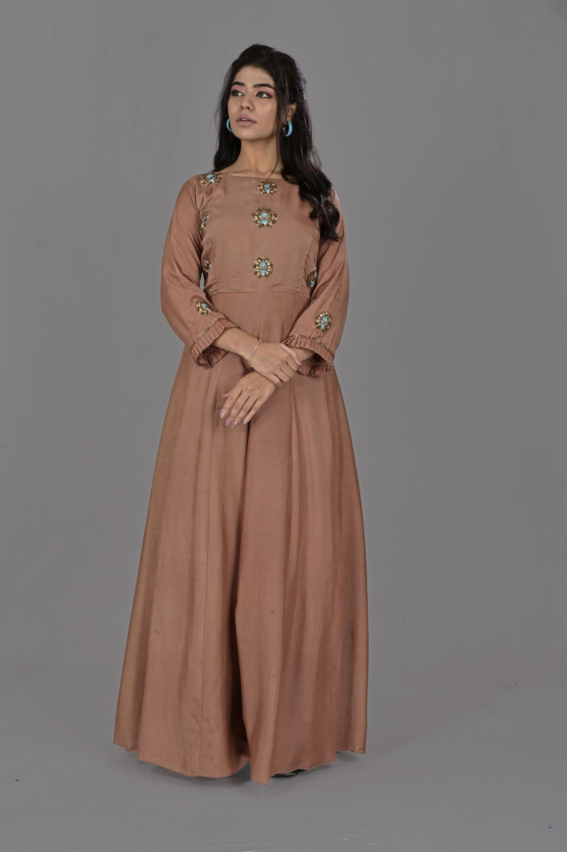 Offwhite with Copper Broder Anarkali with Dupatta