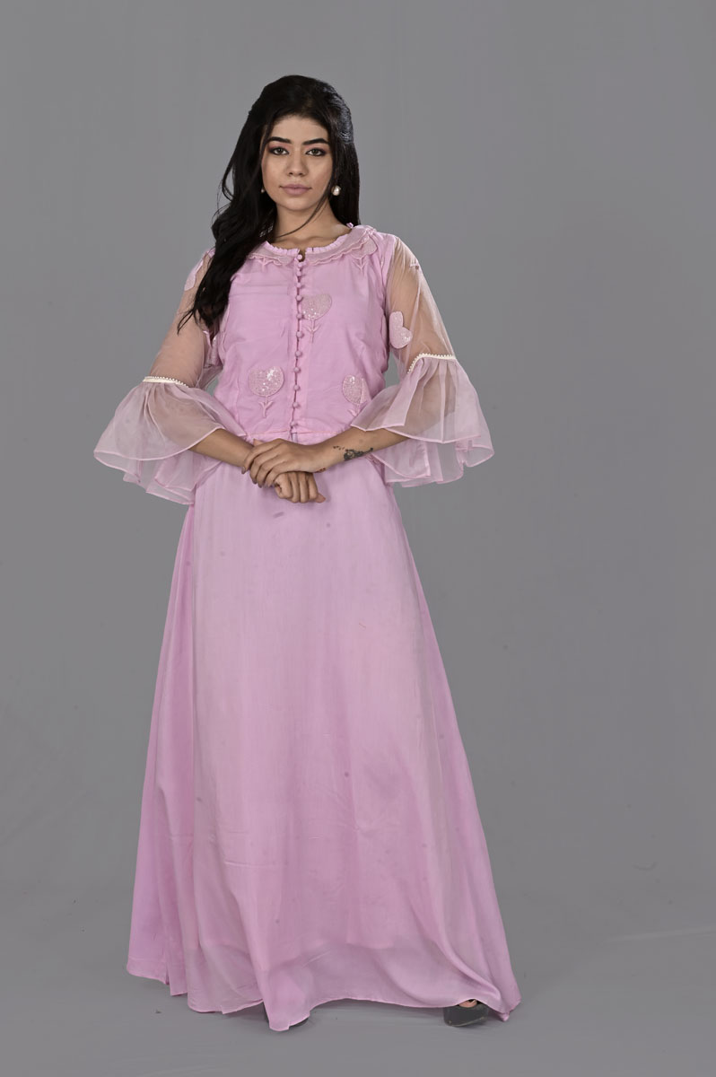 Offwhite with Copper Broder Anarkali with Dupatta