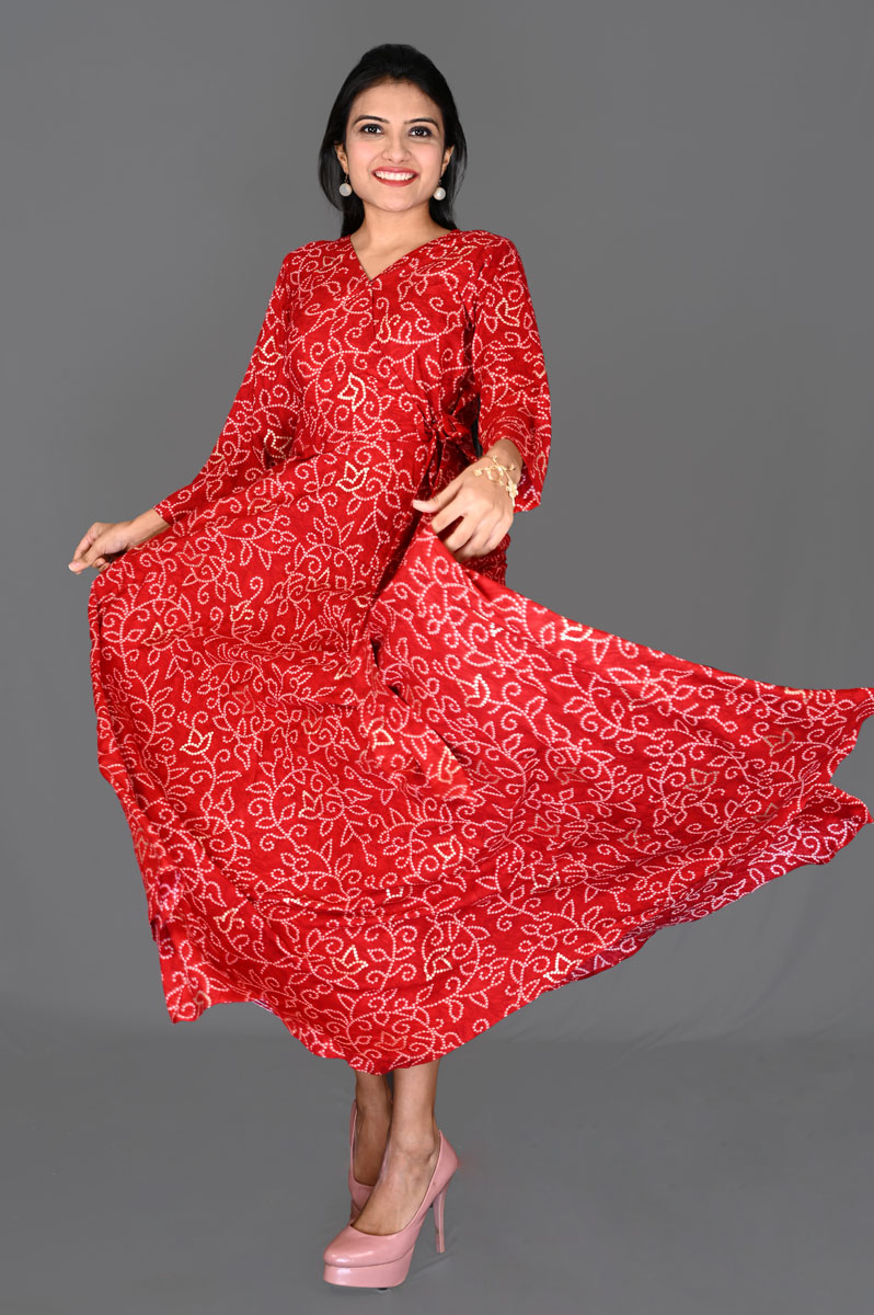 Red Dot Rayon Angarakha Flare Dress