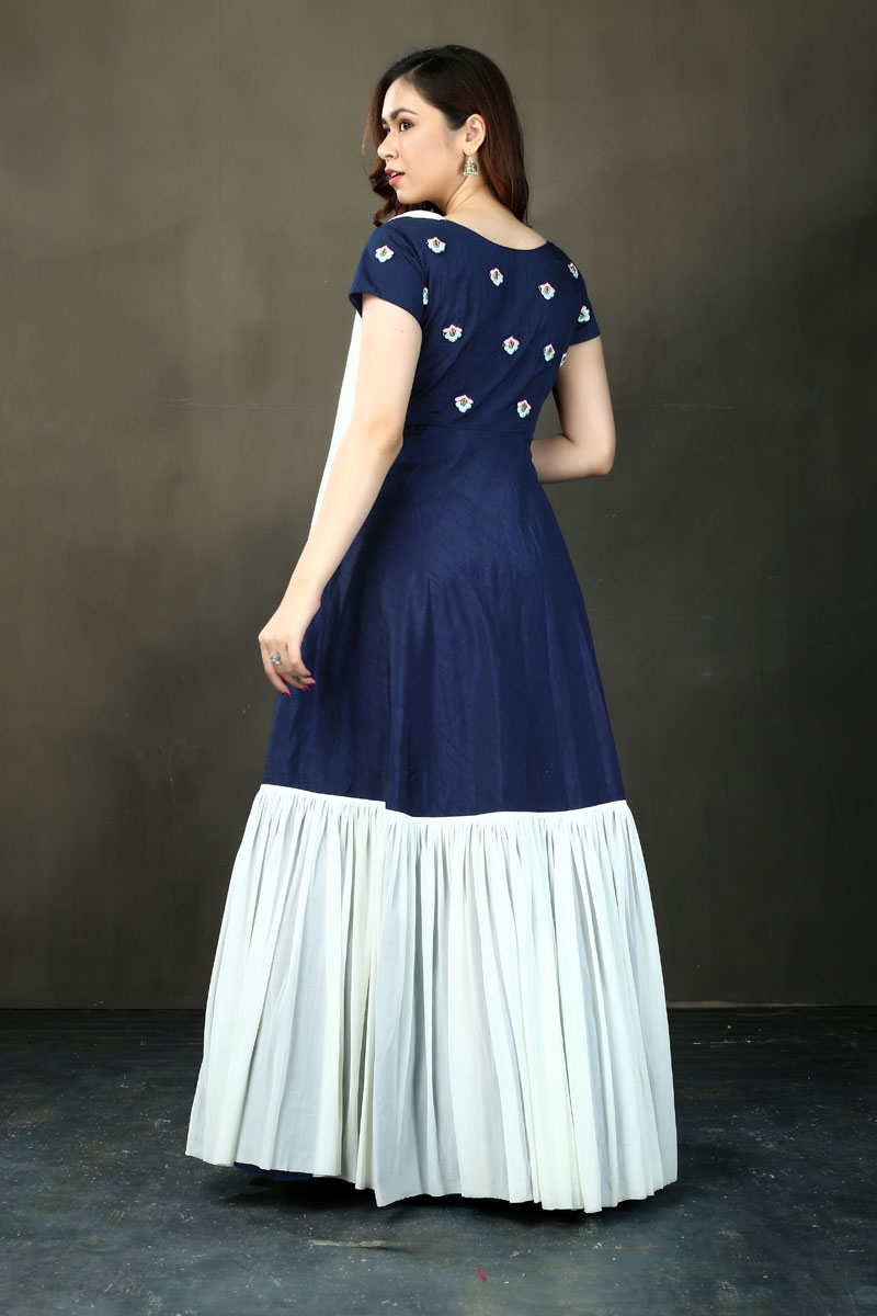 Sky Blue - Navy Blue Tulle Gown