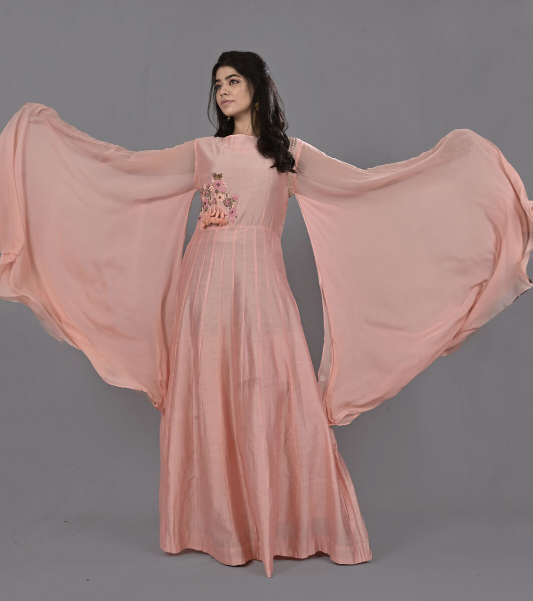 Baby Pink Velvet Silk Bridal Gown
