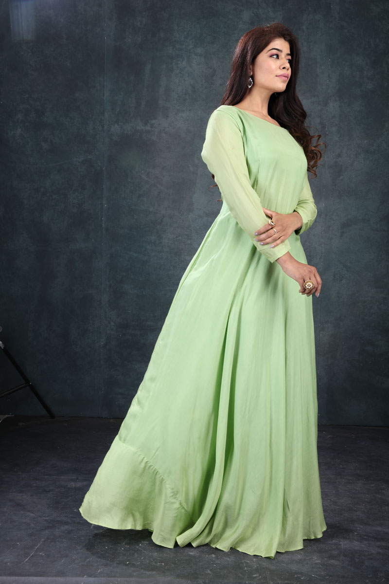 Parrot Green Dress with Thread Work Jacket