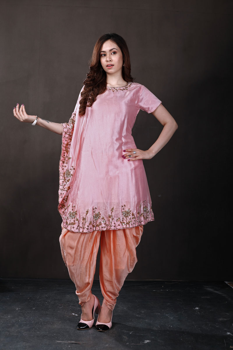 Pink Cape Top with Dhoti Pant