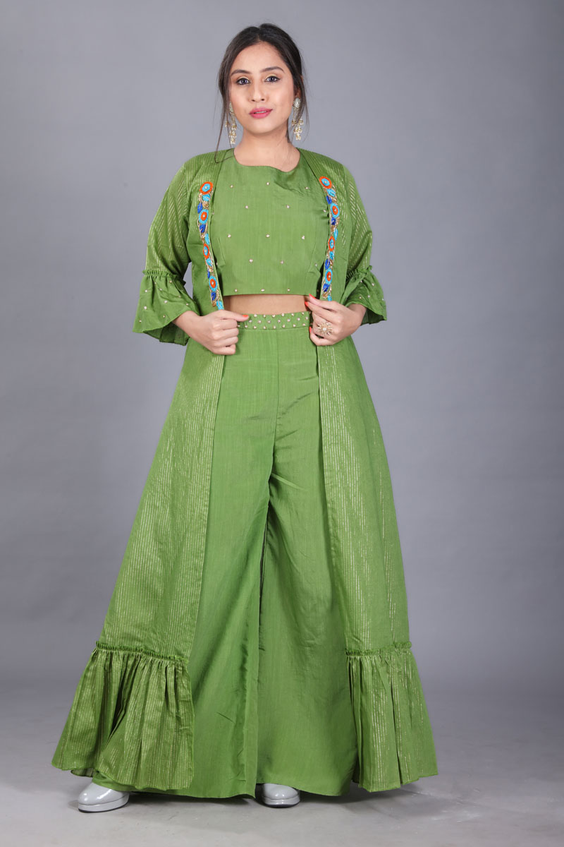Mehendi Green Jacket Dress (3-Piece)