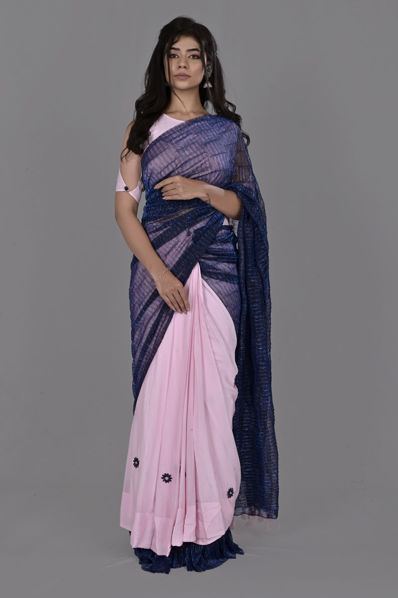 Pink Navi Blue Saree